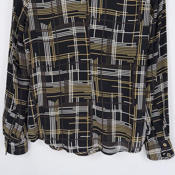 Trina Turk Women's Dame Abstract Plaid 100% Silk Tie Blouse Size 2 Black - Picture 9 of 12